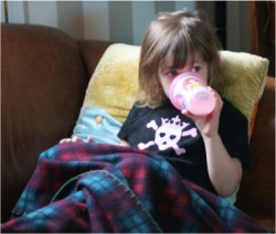jayden sipping her "MUKKAH" (strawberry milk-dont ask) before carpool arrives