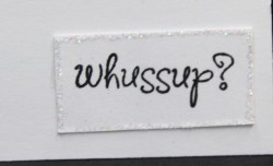now pay VERY close attention sistahs.. this is Nicky's tip #1.  I screwed up stamping the sentiment originally.. now comes Nicky to the rescue!  She told me to stamp it on white, cut it out, glitter all around and it loooks beeyootiful!  what a way to save a card! NO?