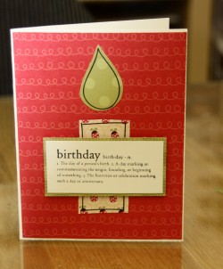 Here I used our SCRAPLINES FUNKY FLAMES STAMP, and BIRTHDAY DEFINITION BLOCK with MY LITTLE SHOEBOX PAPER!