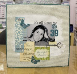 Here Dena used our PRIMA CANVAS SCREENPRINTED PAPER, CLAUDINE HELLMUTH GESSO, COSMO CRICKET GIRL FRIDAY ELEMENTS