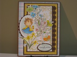 Mary Clark used 5 STAMPS count 'em 5 STAMPIES on this card: IZZIE HAS A DAISY, FUNKY IRISES, PAPILLON KETTO, SKETCHY WILDFLOWERS, WILDFLOWER TRIO