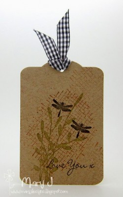 Marybella used a KRAFT TAG using our FUNKY BAMBOO stamp and the DRAGONFLIES from Em's FUNKY LANTERN FLOWER set