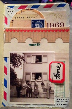 vintage labels, photograph along with some newer scrapbook scraps formed this page