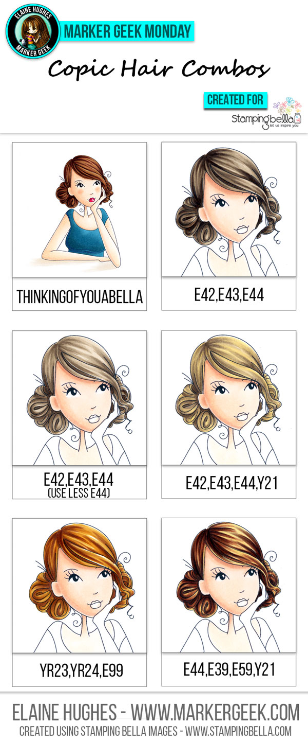 Stamping Bella - Marker Geek Monday Copic Hair Combos by Elaine Hughes