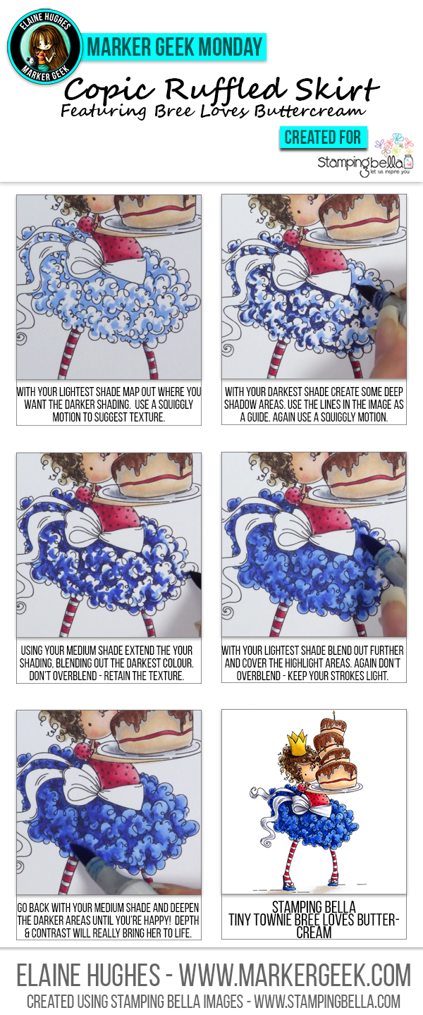Copic Colouring a Ruffled Skirt by Marker Geek ft Stamping Bella Tiny Townie Bree. Click through to read the article and watch a video!