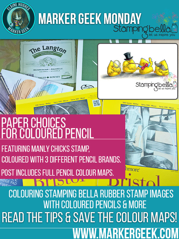 Marker Geek Monday - Choosing Paper for Coloured Pencils feat. Stamping Bella Manly Chicks. Click through to read the blog post and grab some colour combos!