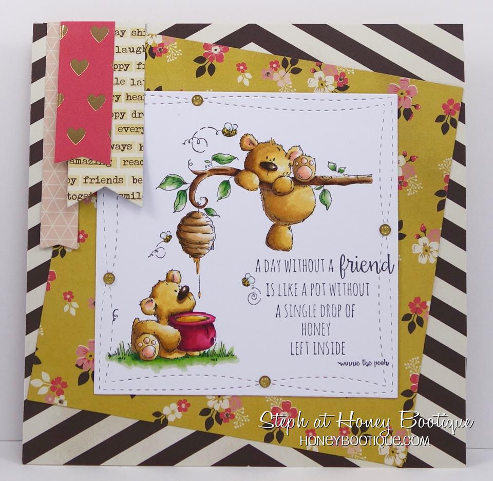 Bellarific Friday challenge at Stamping Bella- USING HONEY BEAR STUFFIES our stamp of the month for AUGUST 2016! 20% off all month long