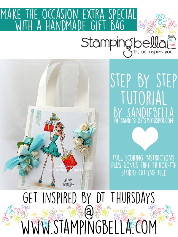 Stamping Bella DT Thursday - Create a Beautiful Gift Bag with Sandiebella. Click through for full step by step instructions and a bonus download!