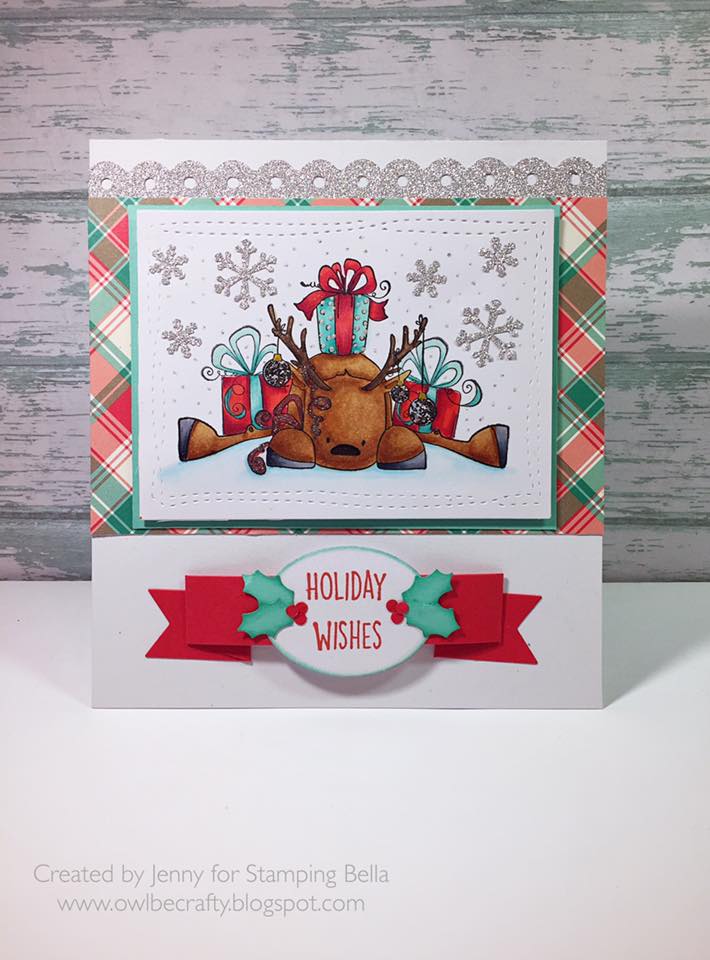 Bellarific Friday DECEMBER 9th 2016-Rudolph with a PREZZIE on top RUBBER STAMP