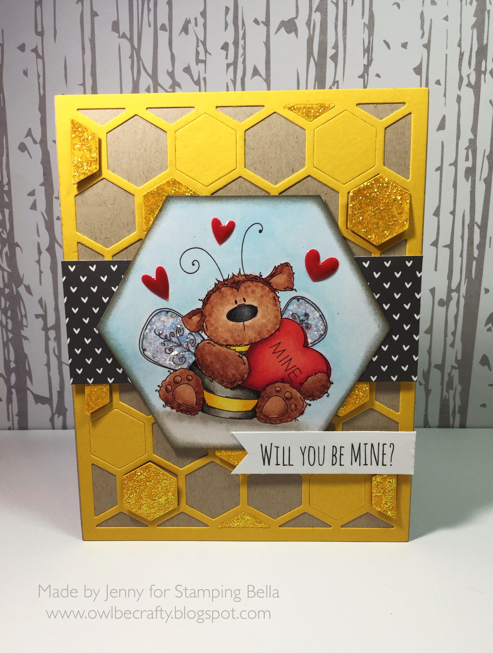 Stamping Bella JANUARY 2017 rubber stamp release- BEE MINE card by Jenny Bordeaux