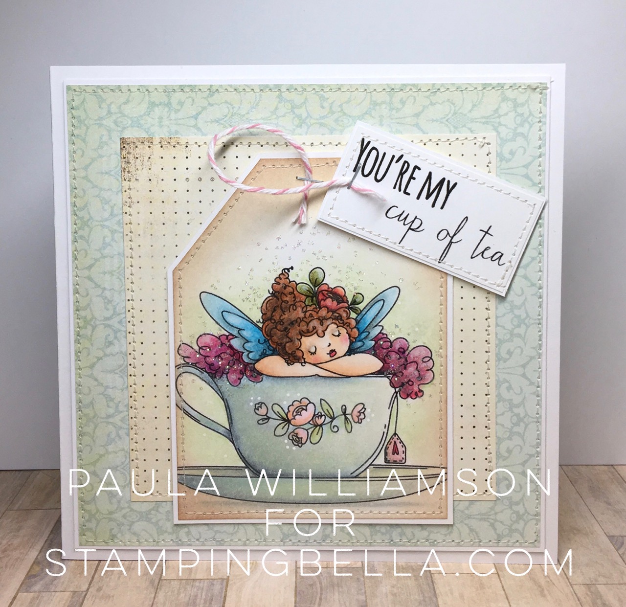 Stamping Bella JANUARY 2017 rubber stamp release-Edna's CUP OF TEA card by Paula Williamson