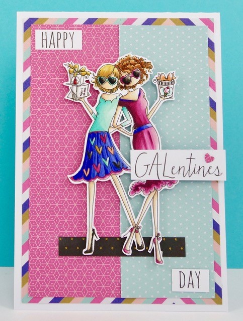 Stamping Bella JANUARY 2017 rubber stamp release- UPTOWN GALENTINE girls card by Stephabella