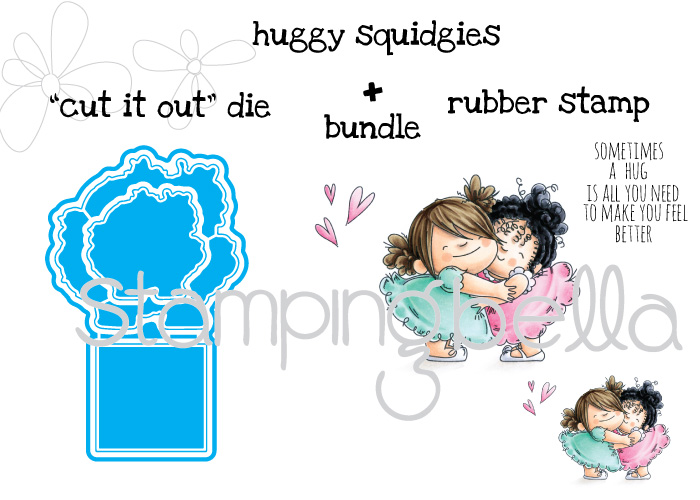 Stamping Bella JANUARY 2017 rubber stamp release- HUGGY SQUIDGIES cut it out die and rubber stamp bundle