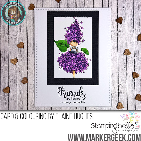 Stamping Bella JANUARY 2017 rubber stamp release-Tiny Townie Garden Girl Lilac card by Elaine Hughes