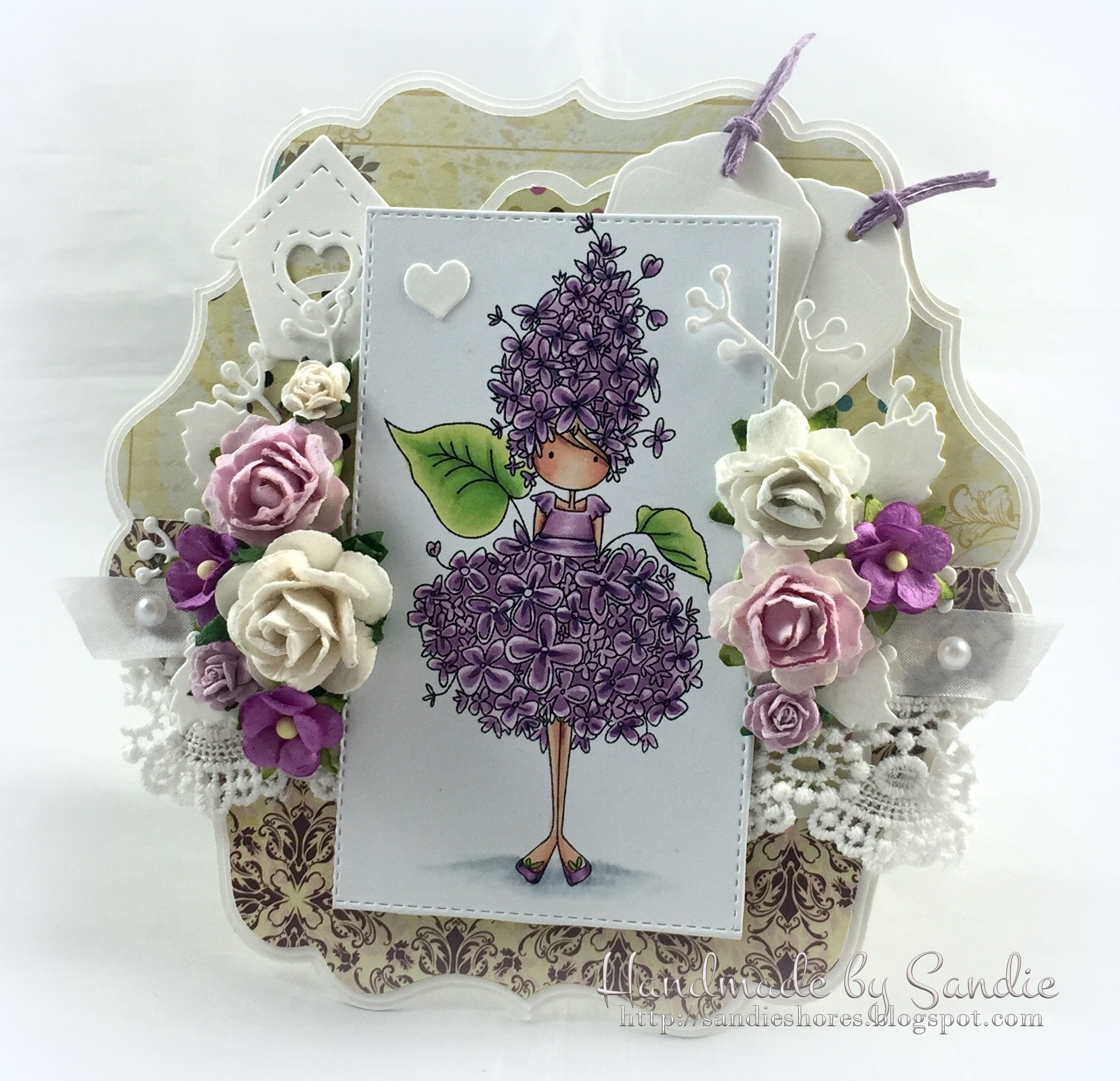 Stamping Bella JANUARY 2017 rubber stamp release- Tiny Townie GARDEN GIRL LILAC card by Sandie Dunne