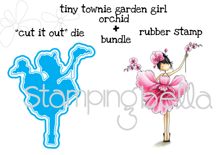 Stamping Bella JANUARY 2017 rubber stamp release- Tiny Townie Garden Girl ORCHID CUT IT OUT DIE and RUBBER STAMP BUNDLE