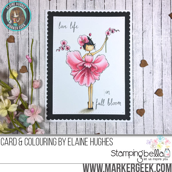 Stamping Bella JANUARY 2017 rubber stamp release- Tiny Townie Garden Girl ORCHID card by Elaine Hughes