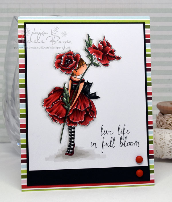 Stamping Bella JANUARY 2017 rubber stamp release-Tiny Townie Garden Girl POPPY card made by Michele Boyer