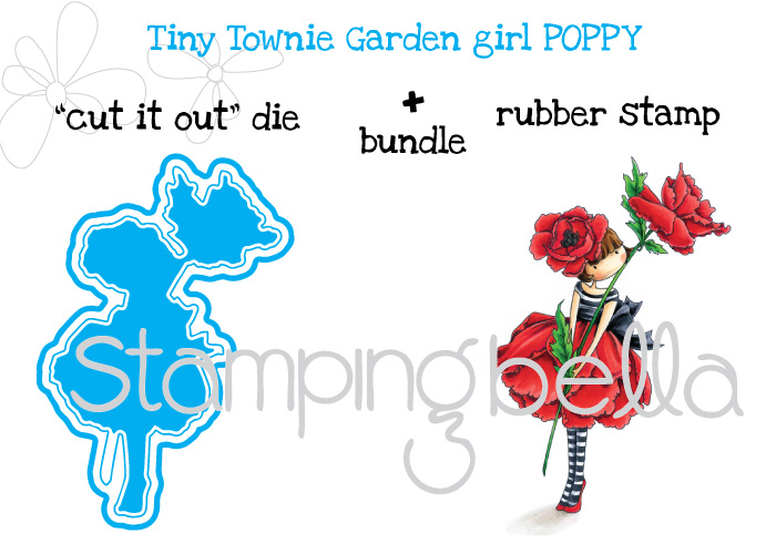 Stamping Bella JANUARY 2017 rubber stamp release-Tiny Townie Garden Girl POPPY "CUT IT OUT" DIE + RUBBER STAMP BUNDLE