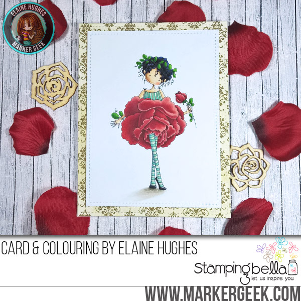Stamping Bella JANUARY 2017 rubber stamp release-Tiny Townie Garden Girl ROSE card made by Elaine Hughes