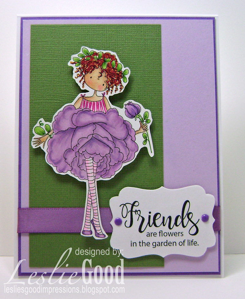 Stamping Bella JANUARY 2017 rubber stamp release- Garden Girl ROSE card by Leslie Good