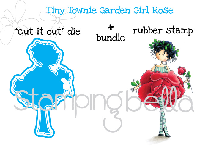 Stamping Bella JANUARY 2017 rubber stamp release- Garden Girl ROSE CUT IT OUT + RUBBER STAMP BUNDLE