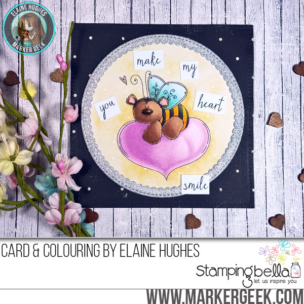 Stamping Bella JANUARY 2017 rubber stamp release- THE BEE AND THE HEART CARD by Elaine Hughes