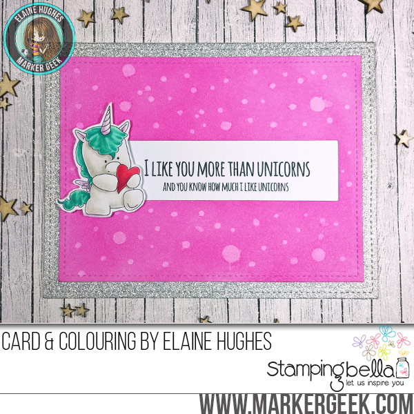 Stamping Bella JANUARY 2017 rubber stamp release-SET OF UNICORNS card by Elaine Hughes