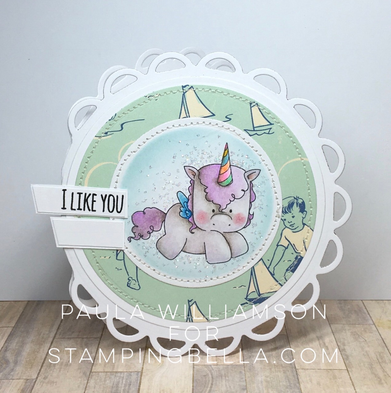 Stamping Bella JANUARY 2017 rubber stamp release-SET OF UNICORNS card by Paula Williamson