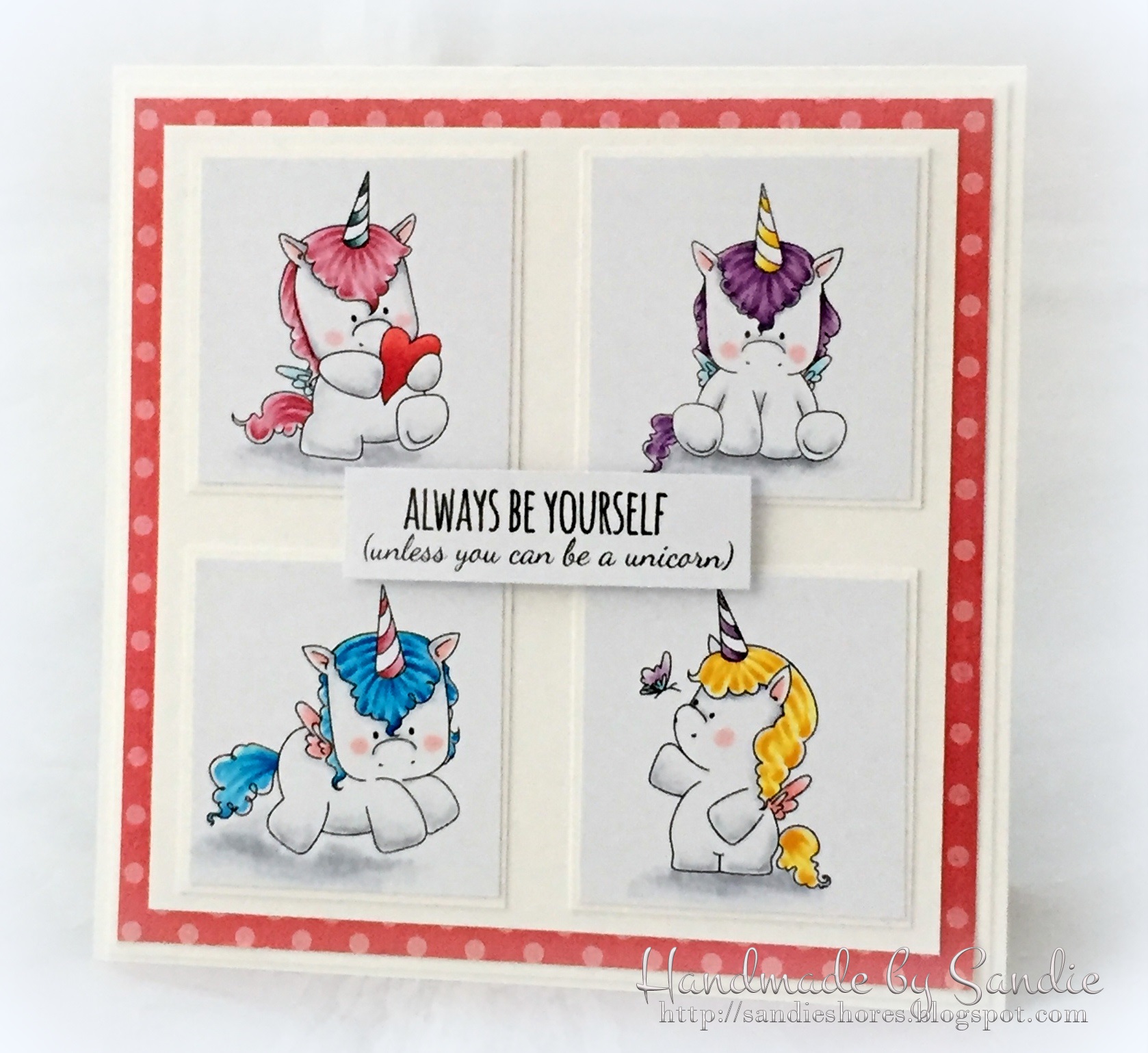 Stamping Bella JANUARY 2017 rubber stamp release-SET OF UNICORNS card by Sandie Dunne