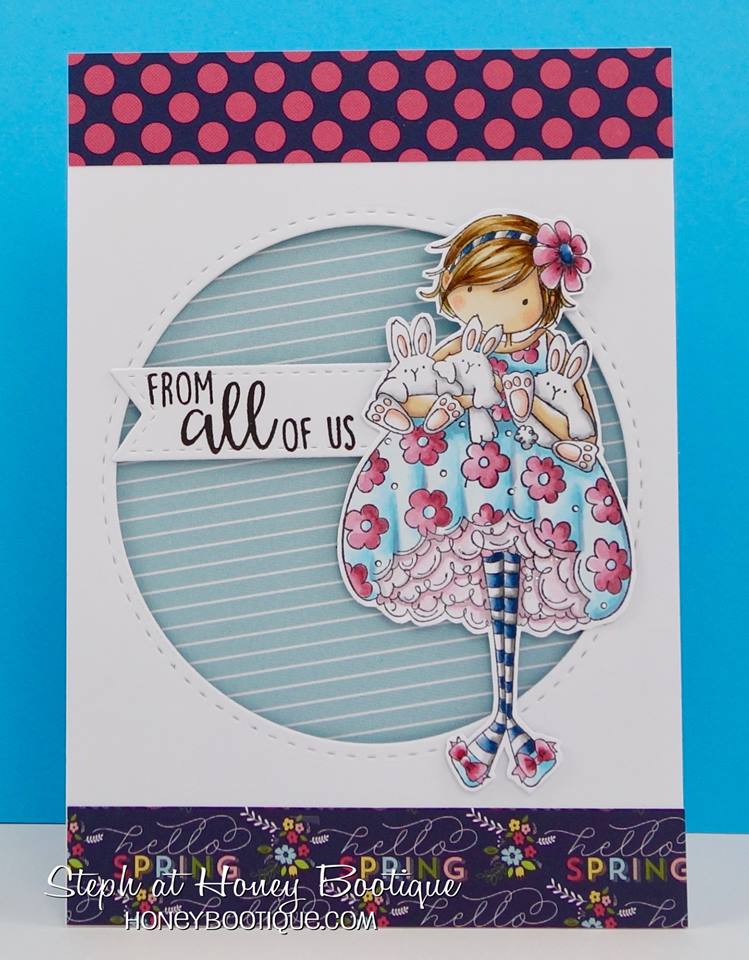 Bellarific Friday challenge with STAMPING BELLA- Card made by Stephanie Hill using TINY TOWNIE BECKY loves BUNNY WOBBLES rubber stamp and corresponding CUT IT OUT DIE