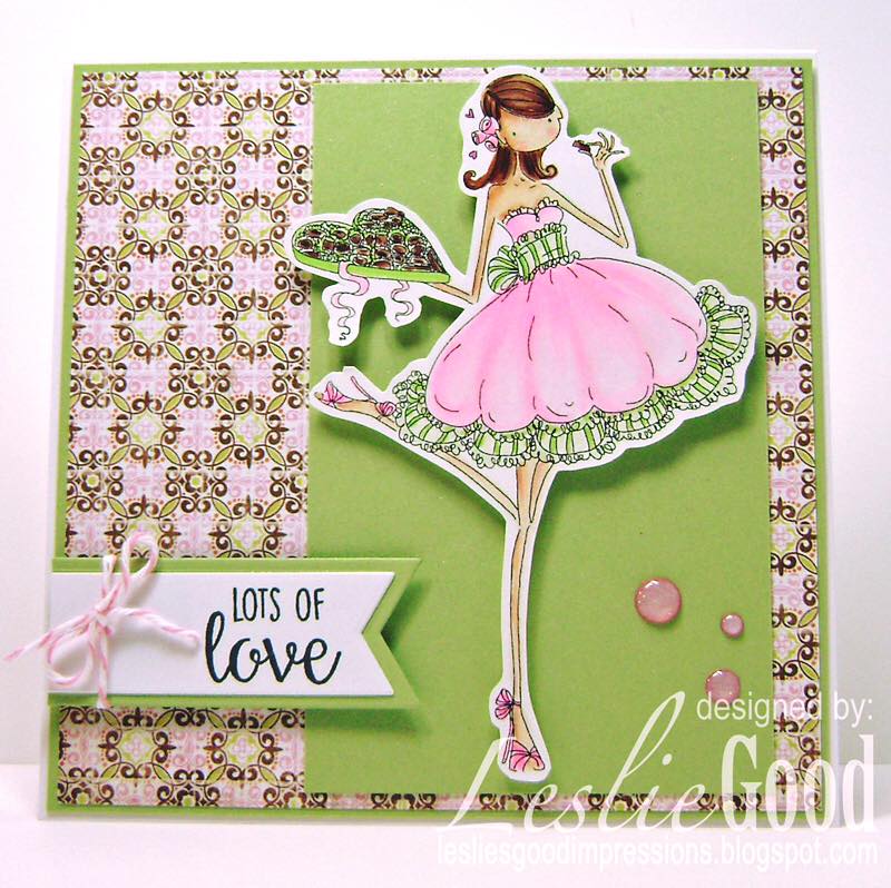 Bellarific Friday with Stamping Bella stamps- Uptown girl CATHERINE NIBBLING CHOCOLATE Rubber stamp.  Card by  Leslie Good