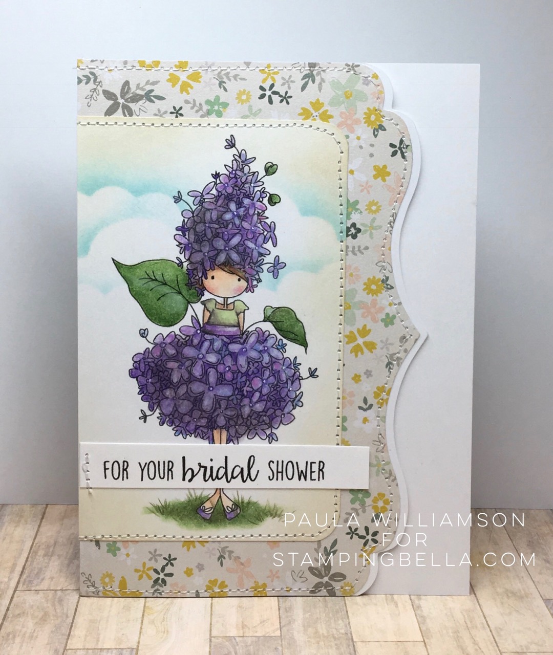 Bellarific Friday challenge with STAMPING BELLA- Card made by Paula Williamson  using our TINY TOWNIE GARDEN GIRL LILAC rubber stamp