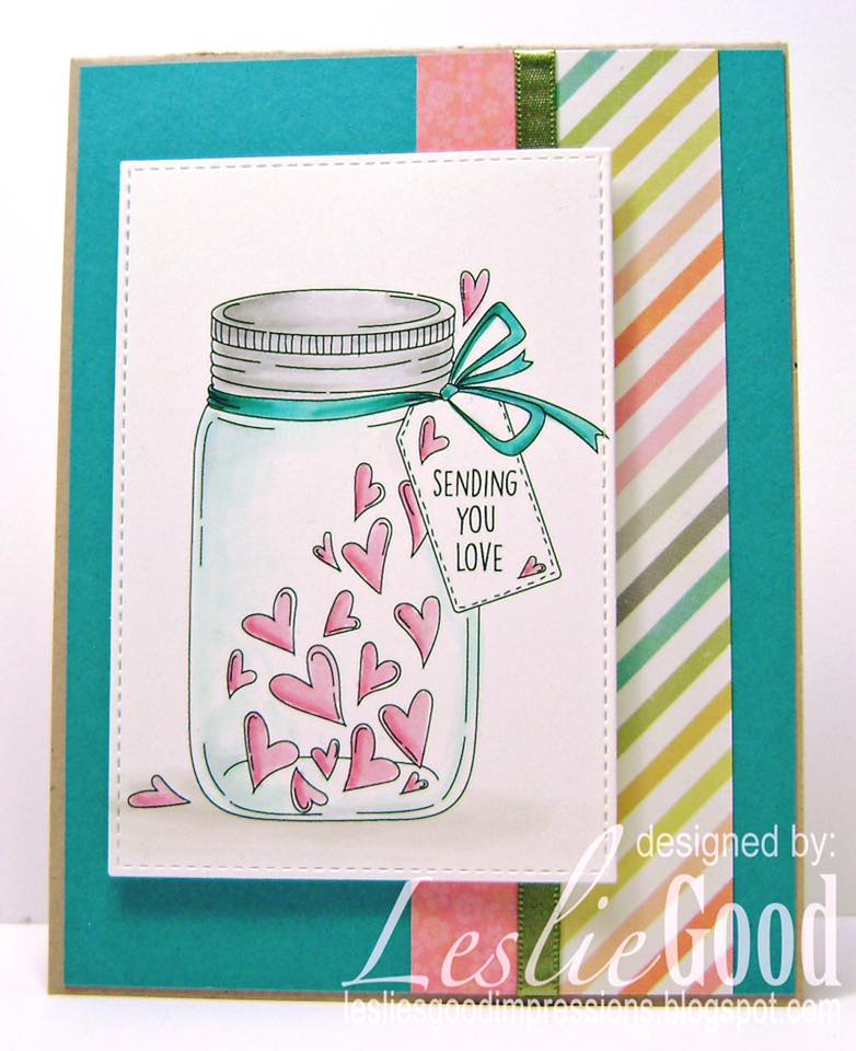 Bellarific Friday challenge with STAMPING BELLA- Card made by Leslie Good  using our MASON JAR OF HEARTS rubber stamp