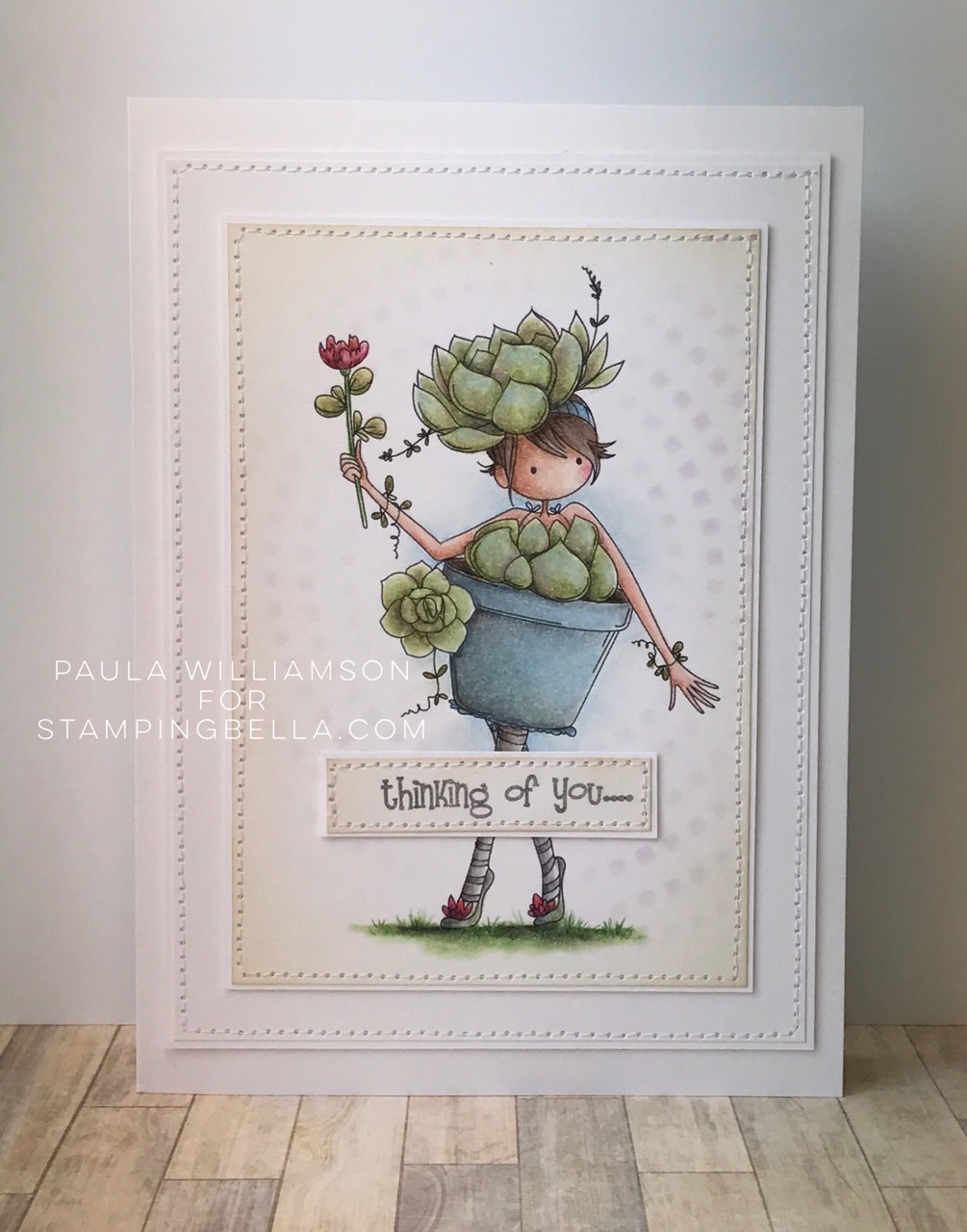 Stamping Bella Sneak Peek March 2017- TINY TOWNIE SUSIE the SUCCULENT RUBBER STAMP. Card by PAULA WILLIAMSON