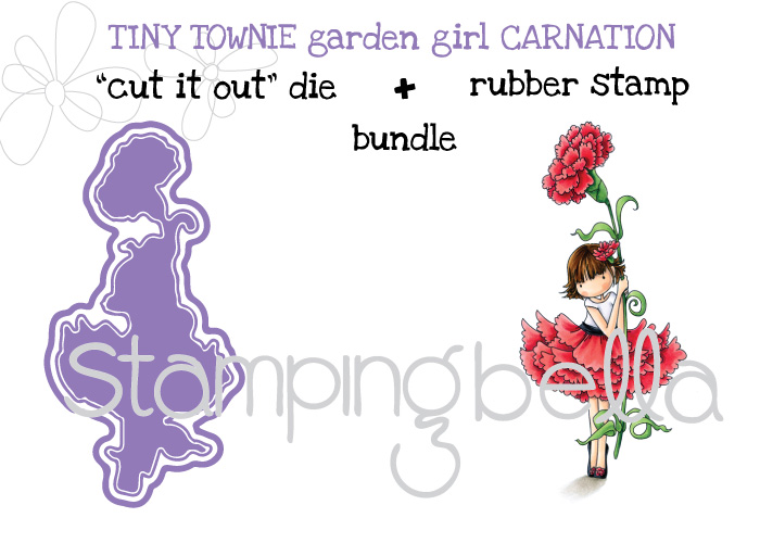 Stamping Bella Sneak Peek March 2017- TINY TOWNIE GARDEN GIRL CARNATION CUT IT OUT DIE AND STAMP BUNDLE