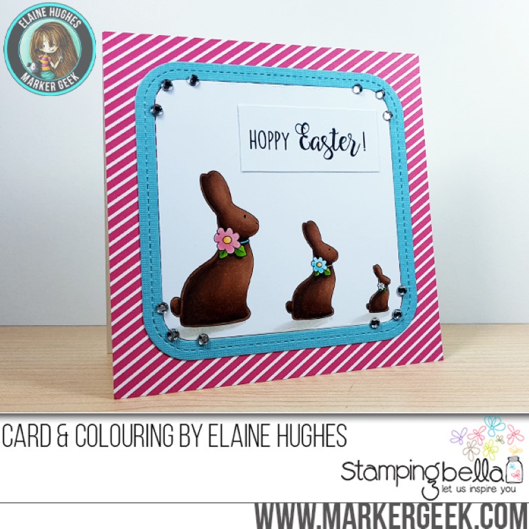 Stampingbella SPRING 2017 RELEASE- CHOCOLATE BUNNIES RUBBER STAMP. Card by Elaine Hughes