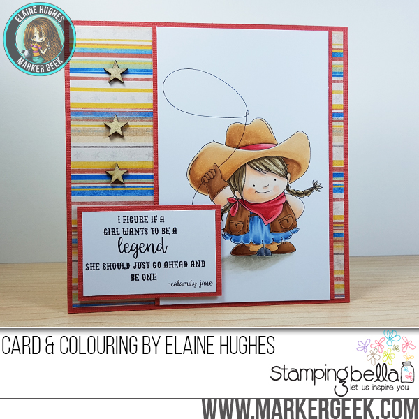 Stamping Bella Spring 2017 release - COWGIRL SQUIDGY RUBBER STAMP. Card by Elaine Hughes
