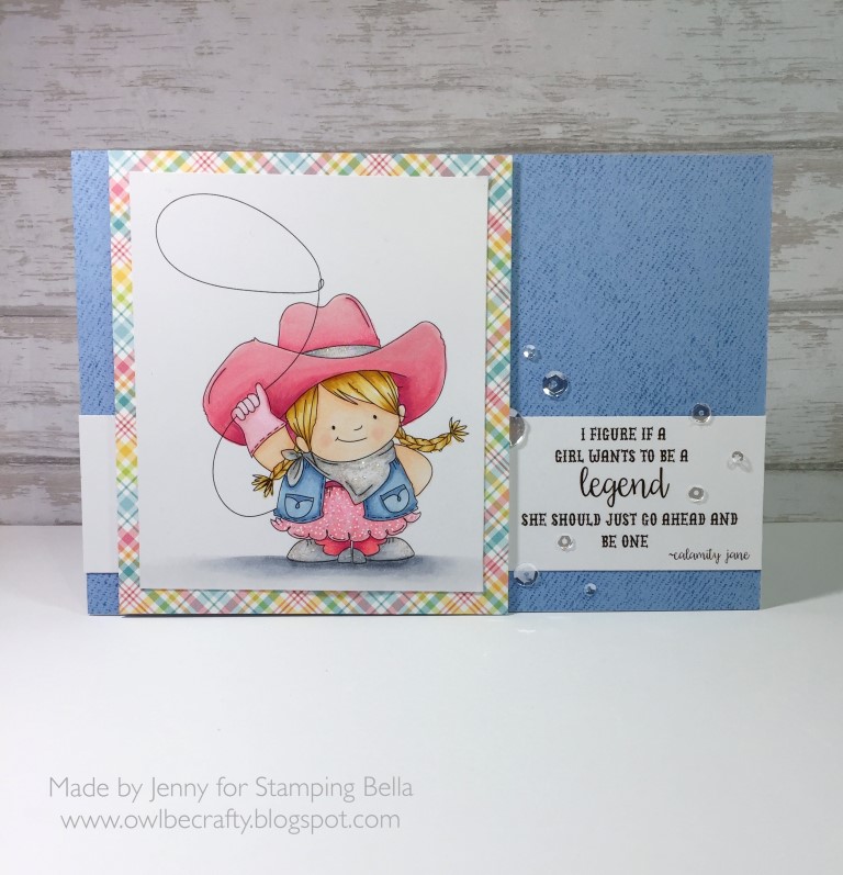 Stamping Bella Spring 2017 release - COWGIRL SQUIDGY RUBBER STAMP . Card by Jenny Bordeaux