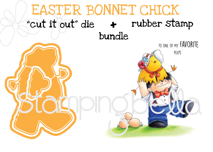 Stampingbella SPRING 2017 RELEASE- Easter BONNET CHICK rubber stamp + "CUT IT OUT" bundle