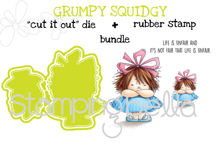 Stamping Bella SPRING 2017 RELEASE- GRUMPY SQUIDGY RUBBER stamp + "CUT IT OUT" DIE BUNDLE (save 15%)