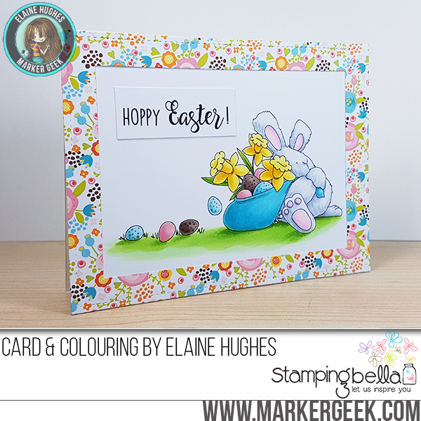 Stampingbella SPRING 2017 RELEASE-HOPPY EASTER BUNNY WOBBLE rubber stamp. Card by Elaine Hughes