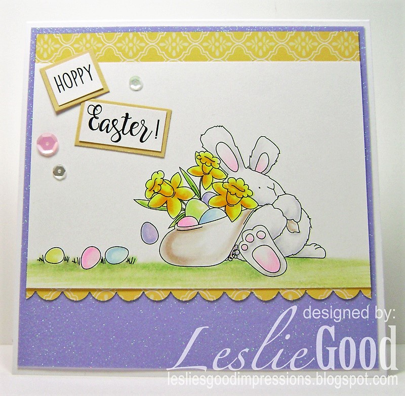 Stampingbella SPRING 2017 RELEASE-HOPPY EASTER BUNNY WOBBLE rubber stamp. Card by Leslie Good