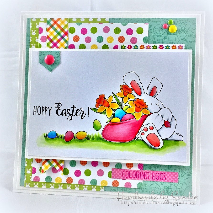 Stampingbella SPRING 2017 RELEASE-HOPPY EASTER BUNNY WOBBLE rubber stamp. CARD by SANDIE DUNNE