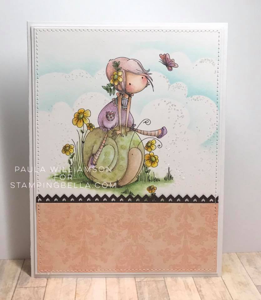 Bellarific Friday INSPIRATION PHOTO CHALLENGE- RUBBER STAMP USED: TINY TOWNIE Sally and her SNAIL, CARD MADE BY PAULA WILLIAMSON