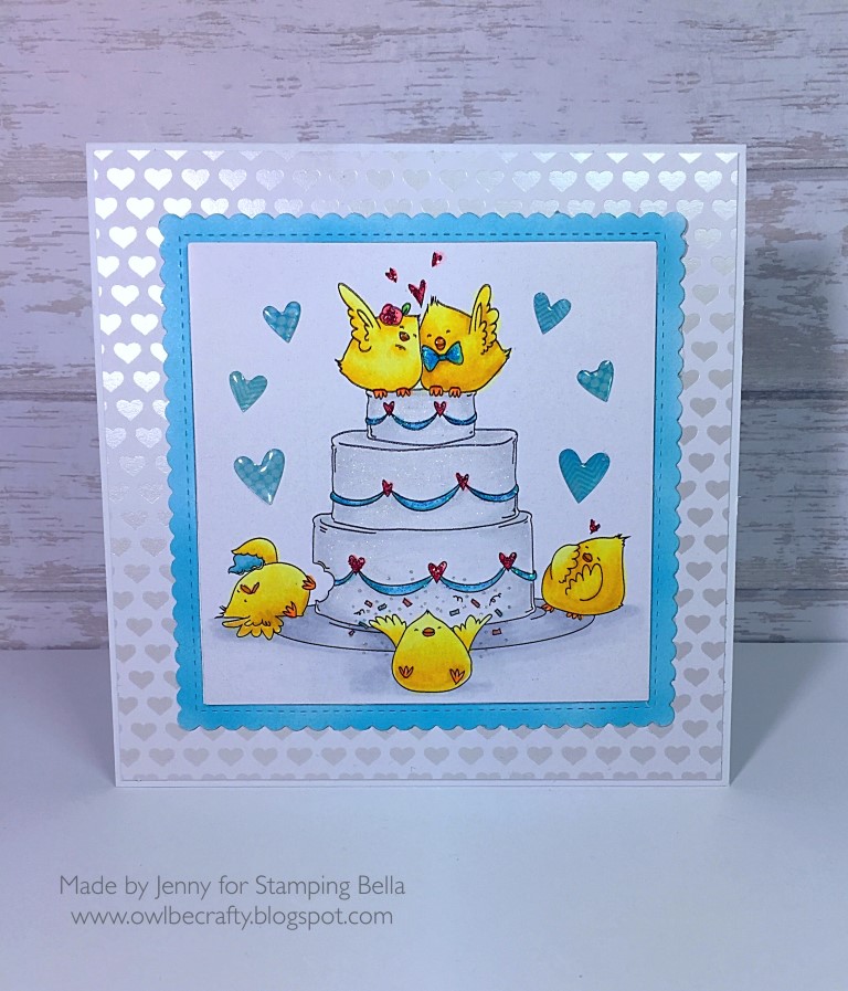 Stamping Bella SPRING 2017 release- WEDDING CAKE CHICKS RUBBER STAMP. Card by JENNY BORDEAUX