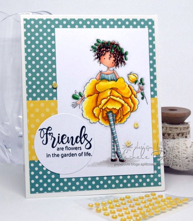 Bellarific Friday with Stamping Bella - rubber stamp uised: Tiny Townie Garden Girl Rose card by Michele Boyer