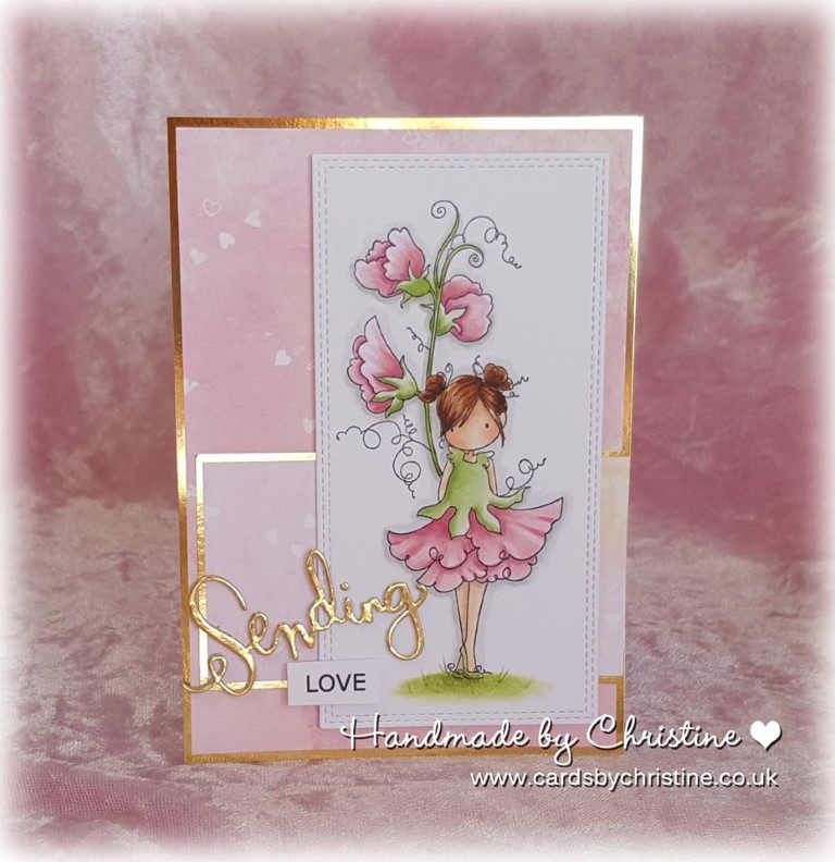 Bellarific Friday with Stamping Bella - rubber stamp uised: TINY TOWNIE GARDEN GIRL SWEETPEA card by Christine Levison