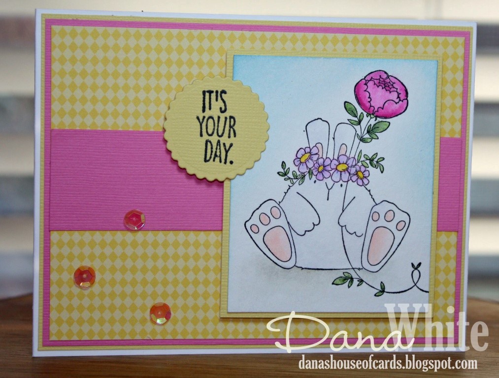Bellarific Friday with Stamping Bella - rubber stamp uised: the BUNNY WOBBLE and the PEONY card by Dana White
