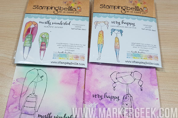 Stamping Bella Marker Geek Monday Copic Colouring over Distress Ink Backgrounds